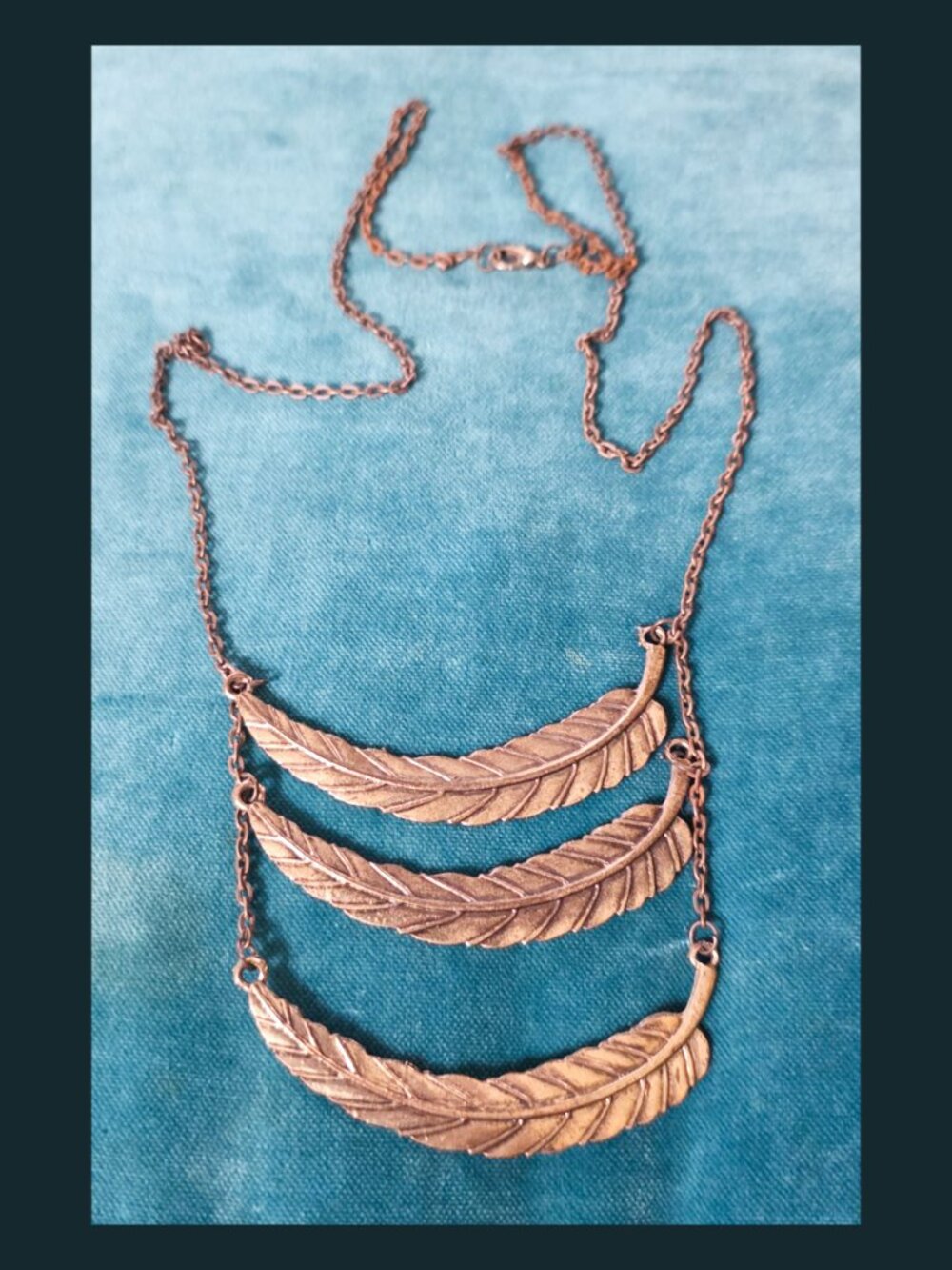 Triple Feather Gold-tone Long Necklace
